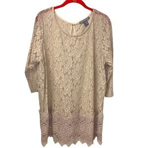 Beige Lace Long Sleeve  Lined Tunic Sz 1x